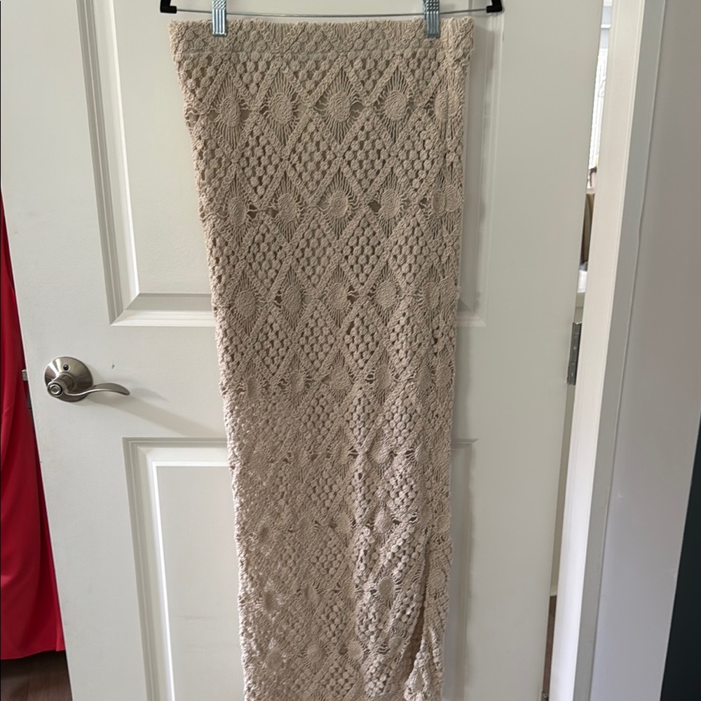 Blue Rain Cream Ribbed Pencil Skirt